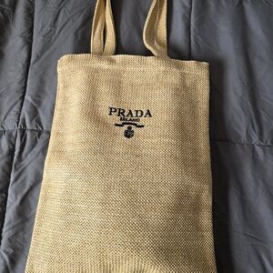 L'Homme Prada Parfums Beige Woven Messenger Tote with Black Logo